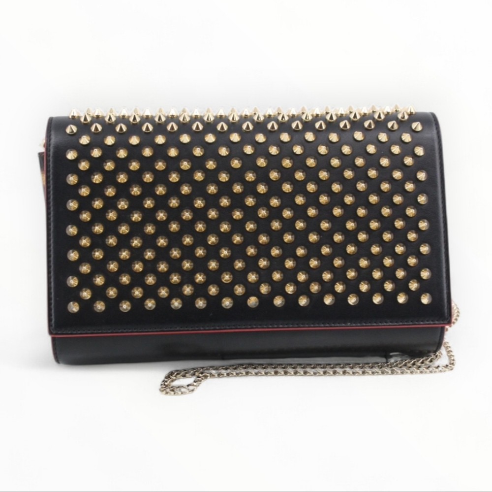 Christian Louboutin Paloma Crossbody Chain Clutch Bag Animal Print Leopard Black